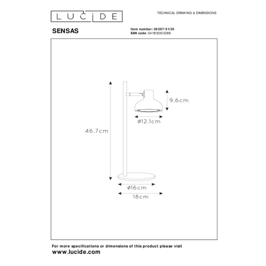 SENSAS Lampa stołowa 30597/01/30 Lucide - zdjęcie dodatkowe 5
